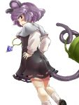  animal_ears basket blush capelet dress gem grey_dress hands_on_hips jewelry mouse_ears mouse_tail nazrin necklace nise_nanatsura nisenana pendant purple_hair red_eyes shirt short_hair solo tail touhou 