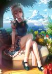  bad_id bare_legs blue_eyes braid castle cloud flower fs-project head_tilt izayoi_sakuya knife lake legs long_legs maid_headdress mary_janes panties pocket_watch shade shoes silver_hair sitting sky smile solo taut_shirt thighs touhou twin_braids underwear watch water white_legwear white_panties wristband 