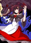  1girl animal_ears brooch brown_eyes brown_hair fang harukatron imaizumi_kagerou jewelry red_nails tail touhou wolf wolf_ears 