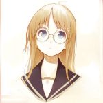  blonde_hair blue_eyes bust face glasses hair_ornament hairclip long_hair original shirabi_(life-is-free) simple_background solo 