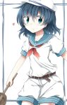  akagaminanoka aqua_eyes belt black_hair blue_hair frame fuuen_(akagaminanoka) hat heart hishaku ladle murasa_minamitsu sailor sailor_dress sailor_hat shirt short_hair shorts smile solo touhou 