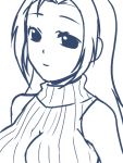  bare_shoulders breasts cleavage drawfag idolmaster large_breasts lineart long_hair miura_azusa monochrome solo sweater_vest 