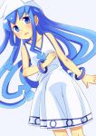  blue_eyes blue_hair dress hat ikamusume long_hair lying mecho_mecho shinryaku!_ikamusume solo tentacle_hair 