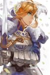  aqua_eyes armor bird blonde_hair fate/stay_night fate/zero fate_(series) flower h@ruichi hair_flower hair_ornament halo long_hair saber solo sword weapon 