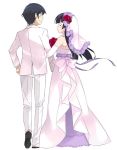  1boy 1girl arm_hug bare_shoulders black_hair blush bouquet bridal_veil closed_eyes couple dress elbow_gloves flower formal gloves gokou_ruri hairband hetero kousaka_kyousuke long_hair mole ore_no_imouto_ga_konna_ni_kawaii_wake_ga_nai rei_(rei&#039;s_room) rose short_hair suit veil wedding_dress 