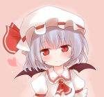  ascot bat_wings blue_hair blush brooch bust face hat hat_ribbon heart jewelry red_eyes remilia_scarlet ribbon shize_(coletti) short_hair smile solo touhou wings xyxy0707 