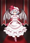  bat_wings blouse bobby_socks curtsey dress footwear hat hat_ribbon highres lace lavender_hair mary_janes red_eyes remilia_scarlet ribbon shoes short_hair smile socks solo t2r touhou wings wrist_cuffs 