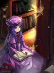  book bookshelf butterfly crescent dress glasses hair_ribbon hat library long_hair patchouli_knowledge purple_eyes purple_hair ribbon rifsom solo touhou violet_eyes voile 