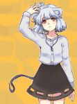  animal_ears bad_id brown_eyes hand_on_head mouse mouse_ears mouse_tail nazrin noko_(iamsimply2000) noko_(iasimply2000) open_mouth short_hair skirt solo tail touhou 