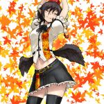 :3 arms_up black_hair black_wings closed_eyes eyes_closed hat low_wings midriff navel oso_(toolate) pointy_ears revision shameimaru_aya short_hair skirt solo stretch thigh-highs thighhighs tokin_hat touhou wings zettai_ryouiki 