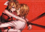  bandages bdsm blonde_hair blood blood_in_mouth blood_on_face bondage bound_arms breasts brother_and_sister cleavage dress face-to-face floral_print garter_straps hair_ribbon hug kagamine_len kagamine_rin karakuri_burst_(vocaloid) karakuri_manji_burst_(vocaloid) mouth_hold object_in_mouth red_dress red_eyes ribbon ribbon_bondage sagula scar shirt siblings sitting sitting_on_lap sitting_on_person suzunosuke_(sagula) thigh-highs thighhighs tied_arms twins vocaloid zettai_ryouiki 