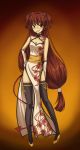  1girl breasts brown_hair character_request china_dress chinese_clothes cleavage cleavage_cutout demon_tail drawfag elbow_gloves glasses gloves grin high_heels highres long_hair shoes side_slit smile solo tail teeth thigh-highs thighhighs very_long_hair yellow_eyes 