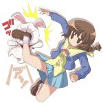  brown_eyes brown_hair bunny empty_eyes ichijou ki_(adotadot) kicking mesousa motion_blur pani_poni_dash! panties pantyshot rabbit school_uniform skirt underwear 