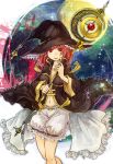  copyright_request frills fujiwara_akina hat moon pantaloons red_eyes red_hair redhead short_hair solo staff star witch witch_hat 