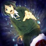  black_hair dutch_angle fate/stay_night fate/zero fate_(series) gradient_hair green_eyes green_hair haruto_(artist) male multicolored_hair necktie outstretched_hand short_hair solo tears waver_velvet 