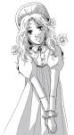  70s bonnet dress flower hyousaki_mihoko marybell_portsnell monochrome oldschool poe_no_ichizoku puffy_sleeves rose smile solo victorian 