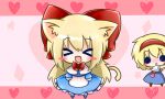  &gt;_&lt; :d :o alice_margatroid animal_ears apron blonde_hair blue_dress blush blush_stickers bow capelet cat_ears cat_tail chibi dress hair_bow hairband heart heart_background kemonomimi_mode kirbypoke large_bow long_hair open_mouth ritateo sash shanghai_doll short_hair smile solid_circle_eyes solo tail touhou waist_apron xd 