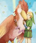  bird blonde_hair blue_eyes gloves hat link loftwing male nintendo pointy_ears skyward_sword smile the_legend_of_zelda 