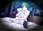  bangs blush bra command_spell fate/stay_night fate/zero fate_(series) genderswap ggokd green_eyes green_hair jeran_(ggokd) lingerie parody parted_bangs pillow pleated_skirt skirt solo thighhighs tohsaka_rin toosaka_rin underwear waver_velvet 