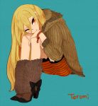  afuro_terumi blonde_hair bracelet fur_boots head_rest inazuma_eleven inazuma_eleven_(series) jewelry l_hakase long_hair male red_eyes solo trap very_long_hair 