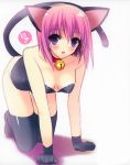  animal_ears bare_shoulders bell bell_collar black_gloves black_legwear blush breasts cat_ears cat_tail catgirl choker cleavage collar copyright_request crawling fake_animal_ears fang female gloves jingle_bell open_mouth pink_hair purple_eyes short_hair smile strapless suzuhira_hiro tail thighhighs 
