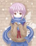  cardigan komochi_shishamo nagato_yuki purple_hair scarf school_uniform serafuku short_hair snowflakes suzumiya_haruhi_no_shoushitsu suzumiya_haruhi_no_yuuutsu 
