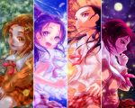  blue_eyes blue_hair brown_eyes brown_hair column_lineup futari_wa_precure_splash_star hair_bun half_updo happy hyuuga_saki ivory_(25680nico) kiryuu_kaoru kiryuu_michiru long_hair mishou_mai multiple_girls precure purple_eyes purple_hair red_eyes red_hair redhead school_uniform short_hair smile violet_eyes 