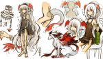  anklet barefoot copyright_request dragon dragon_girl drink feet fujiwara_akina horn jewelry long_hair red_eyes tail white_hair 