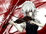  braid hakurou instrument izayoi_sakuya maid_headdress red_eyes silver_hair solo the_embodiment_of_scarlet_devil touhou violin 