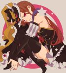  animal_hat bare_shoulders bird black_gloves black_legwear boots brown_hair elbow_gloves gloves hat head_tilt high_heels legs long_hair long_legs looking_at_viewer mawaru_penguindrum penguin pink_eyes princess_of_the_crystal shoes sitting solo takakura_himari thigh-highs thigh_boots thighhighs yamada_kei 