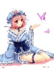  butterfly fuku_arashi hat pink_hair ribbon_choker saigyouji_yuyuko short_hair sitting solo thigh_strap touhou triangular_headpiece 