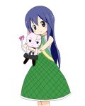  :&lt; blue_hair carrying cat cat_focus charle_(fairy_tail) dress fairy_tail flat_gaze hug long_hair onatasan smile wendy_marvell 