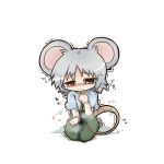  animal_ears blush capelet chibi dekasudachin dress grey_dress grey_hair hand_on_own_chest mouse_ears mouse_tail nazrin peeing peeing_self red_eyes short_hair sitting solo tail tears touhou trembling wetting 