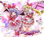  aru-111 bat_wings blonde_hair bow cosplay cure_melody cure_melody_(cosplay) cure_rhythm cure_rhythm_(cosplay) fairy_tone fang fantastic_belltier flandre_scarlet fusion hair_bow hummy_(suite_precure) long_hair miracle_belltier multiple_girls parody precure red_eyes remilia_scarlet ribbon suite_precure thigh-highs thighhighs touhou wings yukkuri_shiteitte_ne 