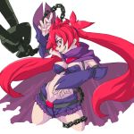  arcana_heart_3 breasts cape chain chains crazy_eyes detached_sleeves long_hair red_hair redhead scharlachrot twintails 