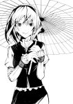  :q heterochromia looking_at_viewer millipen_(medium) monochrome nib_pen_(medium) oriental_umbrella smile solo tatara_kogasa tongue touhou traditional_media umbrella vest yutapon 