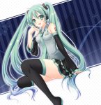  boots detached_sleeves green_eyes green_hair hatsune_miku headset long_hair mizukoshi_mayu necktie open_mouth panties sitting skirt solo thigh-highs thigh_boots thighhighs twintails underwear very_long_hair vocaloid 