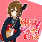  blush brown_eyes brown_hair electric_guitar guitar happy_birthday hirasawa_yui instrument k-on! school_uniform solo 