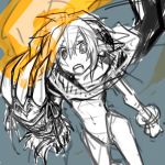  copyright_request fire fujiwara_akina horns lowres pointy_ears scarf short_hair sketch 