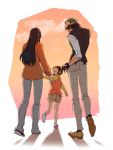  age_difference amamiya_tomoe bracelet brown_hair cabbie_hat child facial_hair family father_and_daughter from_behind hand_holding hat holding_hands jewelry kaburagi_kaede kaburagi_t_kotetsu kaburagi_tomoe long_hair mother_and_daughter shorts side_ponytail stubble tataru tiger_&amp;_bunny vest waistcoat watch wristwatch young 
