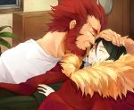  beard black_hair bob_cut closed_eyes eyes_closed facial_hair fate/stay_night fate/zero fate_(series) male matako multiple_boys red_hair redhead rider_(fate/zero) sleeping waver_velvet 