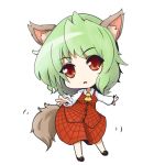  :o animal_ears ascot chibi dog_ears dog_tail green_hair kazami_yuuka kemonomimi_mode looking_at_viewer musashino_udon open_mouth outstretched_arms plaid plaid_skirt plaid_vest red_eyes simple_background skirt skirt_set solo standing tail touhou white_background youkai 