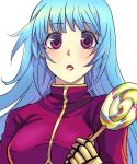  blue_hair breasts bust candy face highres king_of_fighters kkaiju kula_diamond lollipop long_hair purple_eyes robot_joints snk solo violet_eyes 