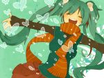 asari_toko bad_id closed_eyes eyes_closed green_hair hatsune_miku long_hair open_mouth outstretched_arms scarf solo spread_arms twintails very_long_hair vest vocaloid 