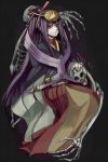  bad_id blazblue imperator_librarius long_hair mikado_(blazblue) ponytail purple_hair red_eyes saya_(blazblue) skeleton 