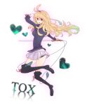  alternate_costume blonde_hair boots ei-ko gradient_hair green_hair heart highres knee_boots kotoha_ako milla_maxwell multicolored_hair red_eyes skirt sword tales_of_(series) tales_of_xillia thigh-highs thigh_boots thighhighs weapon 