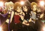  :o absurdres akiyama_mio belt black_eyes black_hair blonde_hair blue_eyes brown_eyes brown_hair covering_mouth death_devil highres hirasawa_yui horiguchi_yukiko k-on! kotobuki_tsumugi long_hair microphone midriff multiple_girls nakano_azusa navel nyantype official_art tainaka_ritsu twintails 