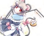  1girl :t animal_ears bow capelet dowsing_rod grey_hair highres looking_at_viewer mouse mouse_ears mouse_tail nazrin odero pout red_eyes short_hair solo tail touhou 