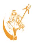  absurdres curtsey food fruit glasses gothic_lolita highres huge_weapon lolita_fashion long_hair monochrome oniro orange orange_(color) original pantyhose pas_(paxiti) scythe sketch solo weapon 