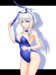  animal_ears bare_legs blue_eyes bowtie bunny_ears bunny_tail bunnysuit detached_collar long_hair mira_the_eternal_magician pataryouto tail white_hair wrist_cuffs yu-gi-oh! yuu-gi-ou yuu-gi-ou_duel_monsters 